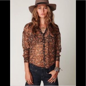 Free People Easy Rider Floral Sheer Blouse
